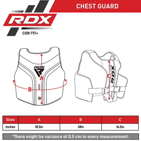 RDX Chest Guard Aura Plus T-17 Size Chart