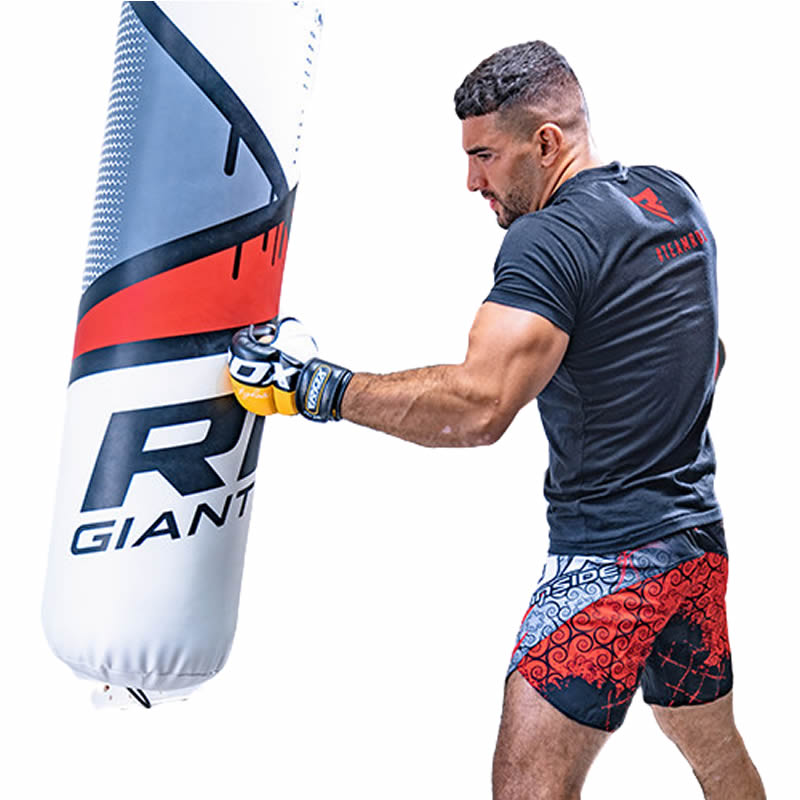 RDX F7 4ft / 5ft 3-in-1 Ego Punch Bag with Gloves White / Red Set